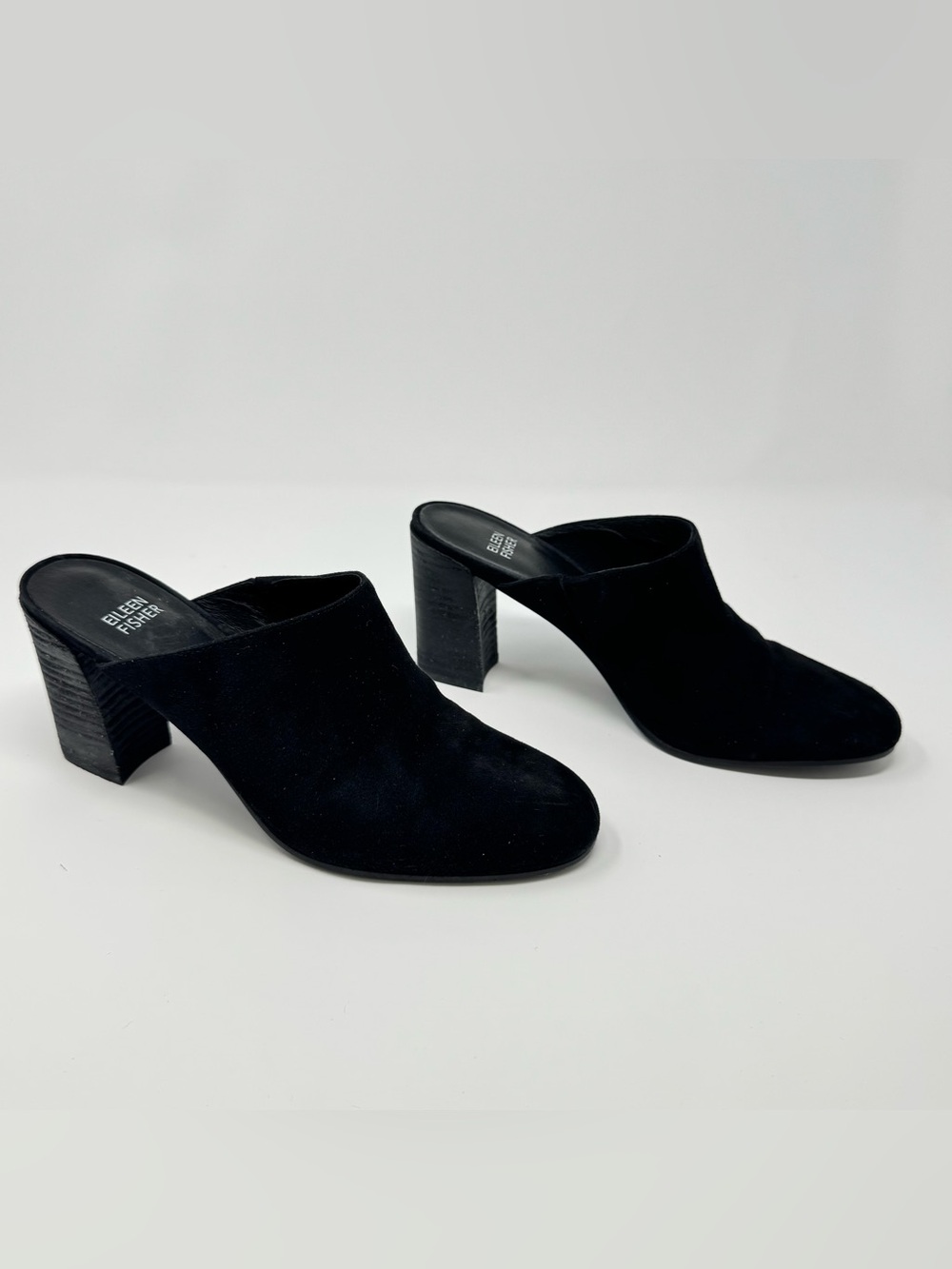 Eileen Fisher Prana Black Suede Heeled Mule Size 8